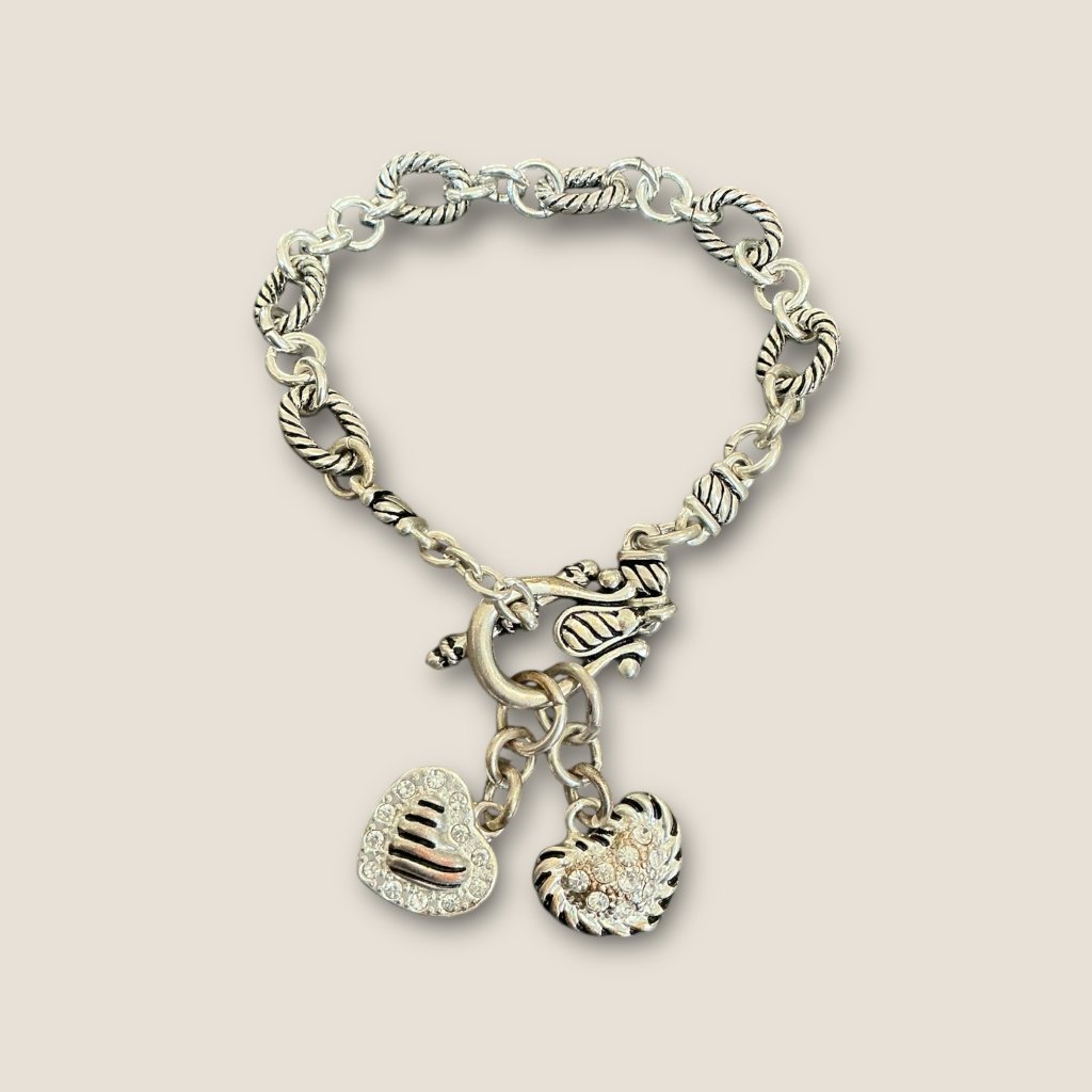 Premier Heart Charm Bracelet 8 Inches With Textured Links Decorative Toggle Cl 22$